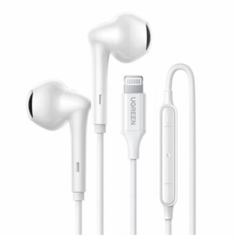 UGREEN 80649 HiTune Lightning Earbuds Kablet hodesett In-Ear-hodetelefoner med mikrofon og volumkontroll Kompatibel med iPhone 13 Pro Max 12/11 / SE / XR / XS / X / iPod / iPad Air Mini (MFi-sertifisert)