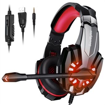 SOULBYTES S9 USB+3,5 mm kablet Over-Ear Heavy Bass E-sports hodetelefonvolum Justerbart Gaming Headset med LED-lys