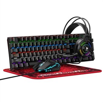 T-WOLF TF700 Bakgrunnsbelyst USB Kablet Gaming Tastatur Mus Hodetelefoner Musematte Sett