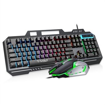 T-WOLF TF600 Bakbelyst Tastatur med Ledning 104 Taster for Gaming og Arbeid, med Ledning Mus