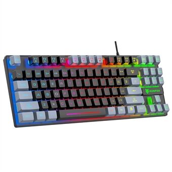 XUNFOX K10 USB-kablet mekanisk tastatur 87 taster Gamer-tastatur med fargerik bakgrunnsbelysning.