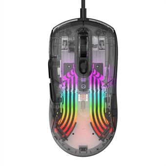 XUNFOX XYH10 USB Kablet Transparent Mus 6-Hastighet DPI 7 Taster Gaming Mus med RGB Lys for PC / Laptop - Svart