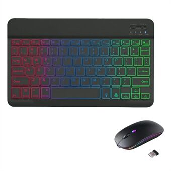 RGB-030 RGB Fargerik Bakgrunnsbelysning 10-tommers Trådløst Bluetooth Tastatur og Mus Sett