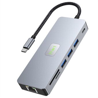 2411 Type-C Hub med 3xUSB 3.0+HD+VGA+2xKortleser+PD 100W+RJ45 Ethernet+3,5mm AUX+USB-C