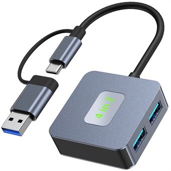 2320 USB+Type-C Ekspansjonshub til 4 X USB 3.2 Hunnporter 10Gbps Dataoverføringsadapter