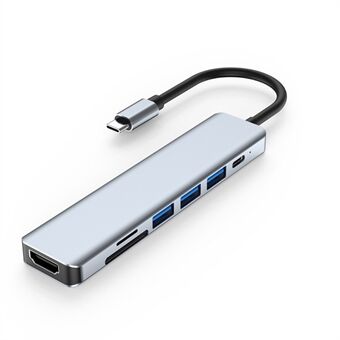 YG-2120 7 i 1 dokkingstasjon USB 3.0 HDMI SD TF-kortleser med Type C ladeport Multiport Hub