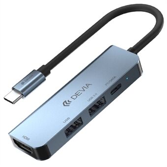 DEVIA EC136 Leopard-serien 4-i-1-hubadapter Type-C til PD+USB2.0+USB3.0+HD Dokkingstasjon (Oppdatert)