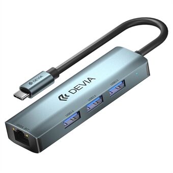 DEVIA EC621 Leopard-serien USB-C-dokkingstasjon Type-C til USB3.0*3+RJ45, Mini USB 3.1-hub (Oppgradert)