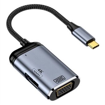 USB-C-hub Multi-Port-adapter Type-C til VGA+HD+PD 100W-adapter med lyd- og videotransmisjon.