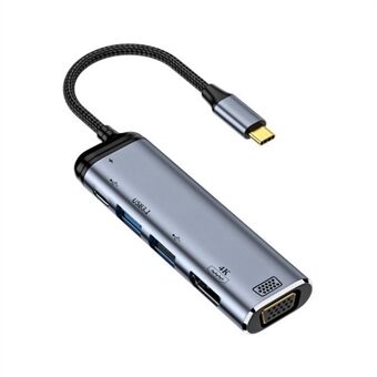 USB-C hub Type-C til VGA+4K 60Hz HD+USB-A+USB3.1++PD 100W omformer HDTV flerportsadapter