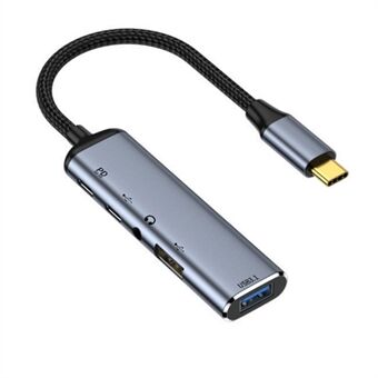 USB-C Hub Adapter Type-C til 2xUSB + Type-C + 3,5 mm Jack + PD 100W Dockingstasjon