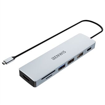 BENWIS MP-HUB-2 7-i-1 Hub Adapter Type-C til PD 100W+USB2.0x2+USB3.0+TF / SDXC+HD 4K 30Hz