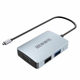 BENWIS MP-HUB-1 5 i 1 USB-C Hub Dockingstasjon Støtter PD 100W Hurtiglading