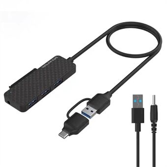 USB3.0 / Type-C til SATA Converter 22-pins harddiskkabel med 3-ports USB3.0 HUB Adapter PC 2,5-tommers harddisk HDD, SSD Easy Drive-kabel