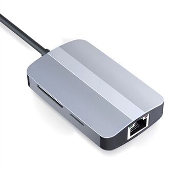 JUNSUNMAY JSM-HUB018 5-i-1 Adapter Type-C Hub til 2xkortleserspor+USB 3.0+USB 2.0+RJ45-port 100 Mbps