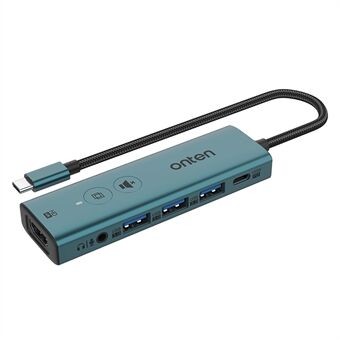 ONTEN UC123+ 15cm Kabel Type-C til HD+3xUSB3.0+USB-C+3.5mm Porter USB Hub Adapter med Knapper