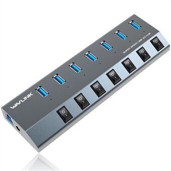 WAVLINK UH3076 5Gbps Høyhastighets 7-porters USB 3.0 Hub med uavhengig bryter og LED-indikator