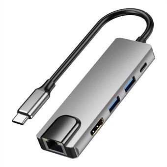 YC-817 5-i-1 Type-C Hub Converter Multifunksjon USB-C dokkingstasjon Type-C til HD/2 USB3.0/RJ45/PD-adapter