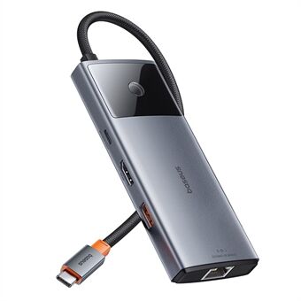 BASEUS Metal Gleam Series II 6-i-1 USB-C HUB Adapter Multi-Portabel Type-C Dockingstasjon, Mørk Grå