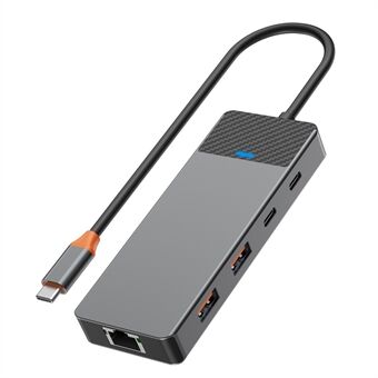 WIWU A923RPT USB-C adapter til USB 3.1x2+USB 2.0x2+PD 100W+USB-C 3.1+2 kortlesespor+LAN 1000Gigabit