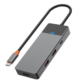 WIWU A721HD Type-C Hub-adapter med 2xUSB 3.1+PD 100W+USB-C+2x kortleserport+HD Video-utgang