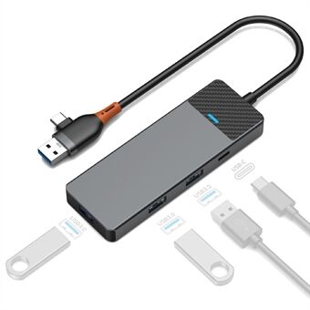 WIWU A431C Linker-serien USB-A&C Hub Adapter 4-i-1 bærbar dokkingstasjon med 3 USB3.0+USB-C 3.0