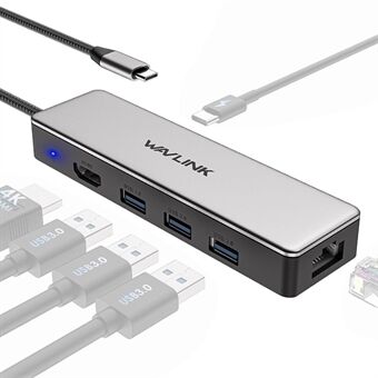 Vennligst oversett til norsk:

WAVLINK UHP3413 6-i-1 Hub Adapter USB-C Docking Station Støtter 4K / 100W for MacBook Pro / Air / Thunderbolt 3 / Type-C Enheter