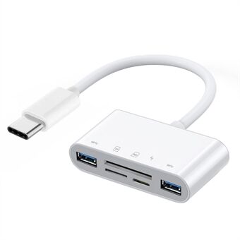 UC-155-SD005 5-i-1 USB 2.0 Type C USB-C til SD+TF+Dobbel USB3.0 Hunn Kortleser PD 27W Adapter