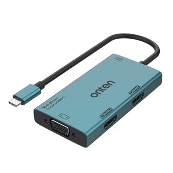 ONTEN M206 4-i-1 USB-C Hub Adapter Type-C til Dual HD+VGA+3.5mm Video Converter Støtter 4K / 60Hz