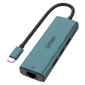 ONTEN UC121 5-i-1 USB-hub Type-C til USB3.0 + 2xUSB2.0 + Type-C-inngang + RJ45 100Mbps nettverksadapter