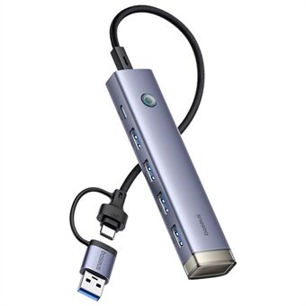 BASEUS UltraJoy Series BS-OH184 USB-hub USB-A / Type-C til 4xUSB 3.0 + Type-C-adapter - Grå