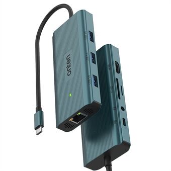 ONTEN UC961 9-i-1 Type-C til USB3.0 * 3 + HD + SD + TF + Jack + PD 3.0 + RJ45 USB Hub Docking Station