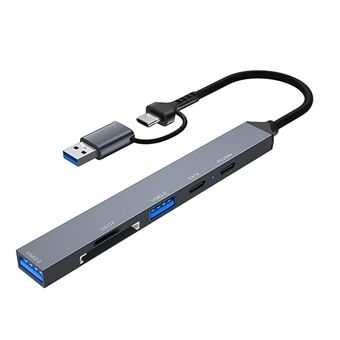 ADS-807D USB+Type-C-adapter for PD 100W-lading, datalesing, kortspor og flerportnavhub.