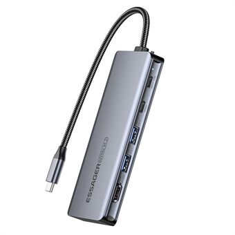 ESSAGER 6-i-1 Dokkingstasjon USB Hub Type-C til USB-C Lading + USB-C Data + 2xUSB3.2 + HD + Harddiskkabinett