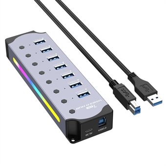 YX-H307 7-Porters USB 3.0 Hub med Individuelle Av / På-brytere og Lys 5Gbps Dataoverføring for Laptop / PC