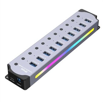 YX-H3010 10 Ports USB 3.0 Hub Splitter med Uavhengige Brytere 5Gbps Dataoverføring for PC / Smart-TV