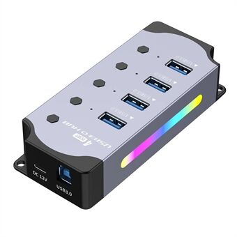 YX-H304 4-Port USB 3.0 Hub-Splitter med Uavhengige Brytere og Lys for PC / Smart-TV