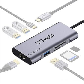 QGEEM QG-UH07-3 7-in-1 Type-C Docking Station Multi-Port USB-C Hub Support HD Compatible Chromebook Thunderbolt 3