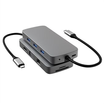 BL10V USB C Hub til HD 4K-videoutgang + USB 3.0 + 2xUSB 2.0 + 2 minnekortspor + RJ45 + VGA + 3,5 mm lydport + PD-ladeport for bærbar datamaskin og Type-C-enheter