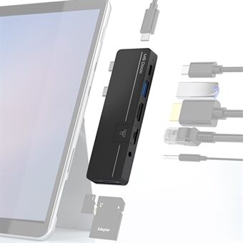 Dobbel Type-C-port USB HUB-adapter med RJ45 10M / 100M for Surface Pro X / Pro 8 bærbar dokkingstasjon