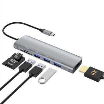 YSTC9058 6 i 1 multifunksjons USB C Hub Høyhastighets dataoverføringsadapter USB C til USB3.0 HDMI TF SD Converter