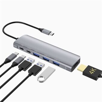 YSTC9038 6 i 1 flerports bærbar USB C Hub Adapter Høyhastighets datasynkroniseringskonverter kompatibel med HDMI/USB3.0/USB-C PD