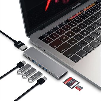 YSTC0150B 8 i 1 USB C Hub Høyhastighets dataoverføringsadapter Multifunksjons bærbar konverter kompatibel med Thunderbolt 3/HDMI/USB 3.0