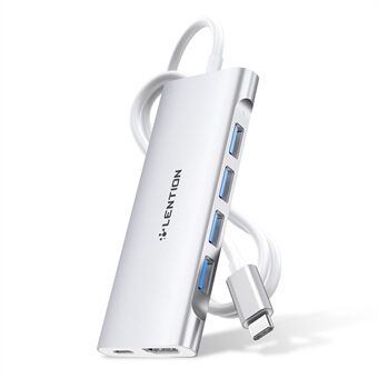 LENTION C35H-1M USB-C Hub Converter Multi-port dokkingstasjon Type-C til 4 USB-A3.0+HD+PD-adapter Kompatibel med macOS, Windows, Vista, Linux-systemer