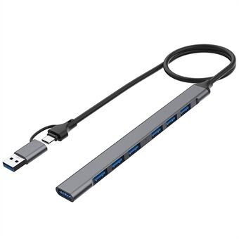 2-i-1 USB-C / USB-A HUB-adapter 7-ports dokkingstasjon USB2.0 3.0 splitter for bærbare datamaskiner