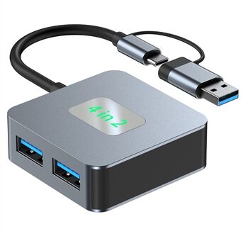 2320A Type-C / USB 4-i-1 USB Hub 2xTypc-C3.2 + 2xUSB3.2 10Gbps Data Overføringsadapter