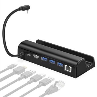 6 i 1 dokkingstasjon for Steam Deck Dock HD 4K / 60Hz, Gigabit Ethernet, 3 USB3.0, USB-C Port Portable Hub med Stand