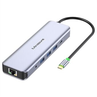 MINDPURE HU012 11-i-1 Multi-funksjons Dockingstasjon Bærbar USB-C Hub, USB3.0x3+3.5mm AV+PD+HDx2+VGA+SD+TF+RJ45