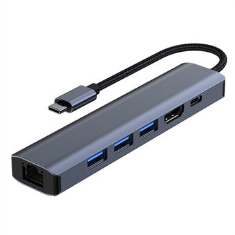 2210 6-i-1 USB C Hub Type C Hub til 4K / 30Hz HDMI-adapter med 100W strømforsyning Kompatibel med bærbar PC og flere Type C-enheter