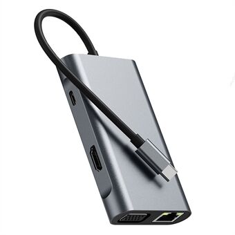 2111U3 Bærbar 7-i-1 USB-dokkingstasjon USB-C Hub Converter Multi-Port Type-C Adapter Støtte HD 4K / 30Hz, PD 100W, VGA 1080P, RJ45 1000M